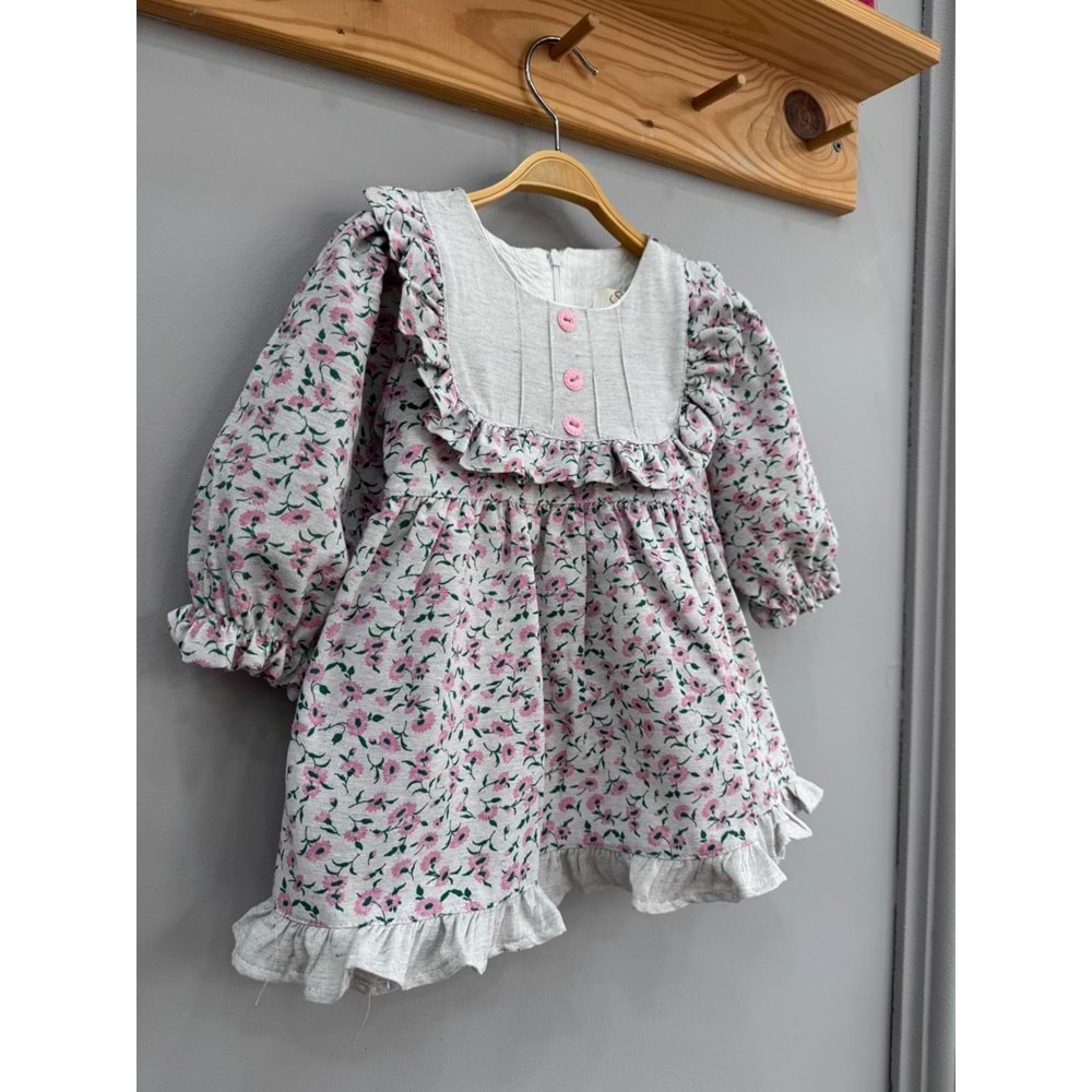 So Pearl 5018 Çiçek Baskılı Keten Elbise