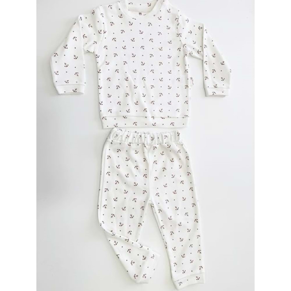 Colbi Baby 4061 Çapa Desen 2li Takım 9-12 Ay BEYAZ-KAHVE