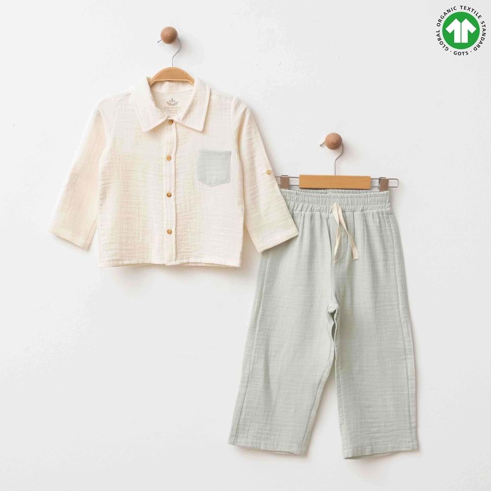 Eslenza ESL-2310 Gömlek Pantolon 2li Müslin Takım 6 Ay KREM