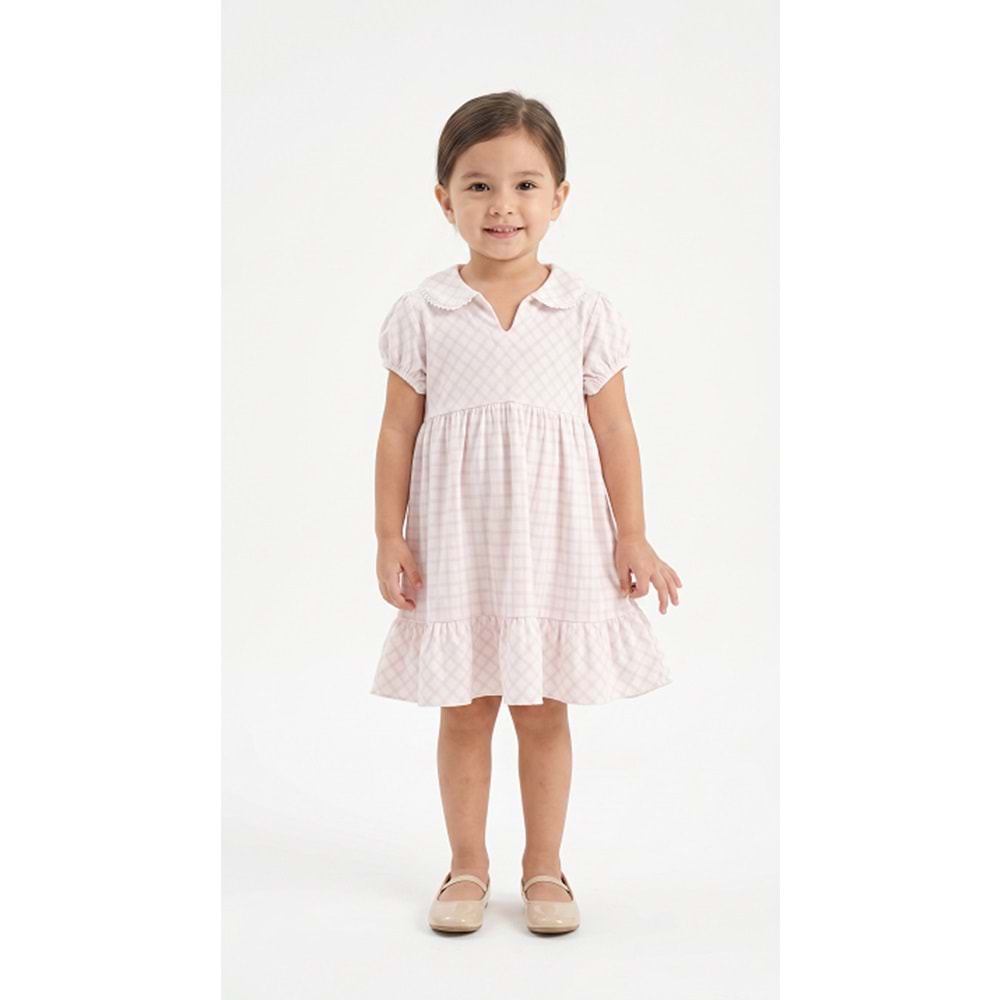 Eslenza ESL-2256 Yaka Detaylı Desenli Elbise 2 Yaş PEMBE