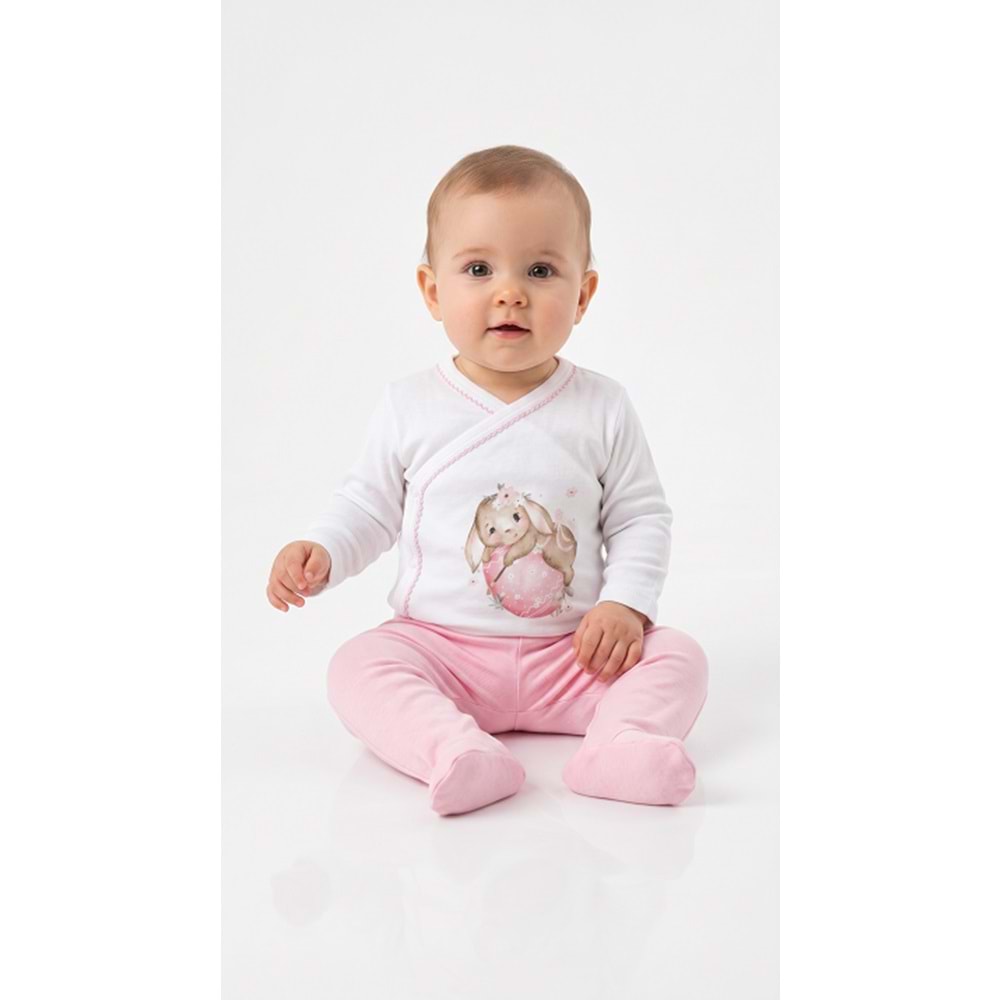 Luggi Baby LBY-02625 Tavşan Zıbın Body Takım 3-6 AY PEMBE