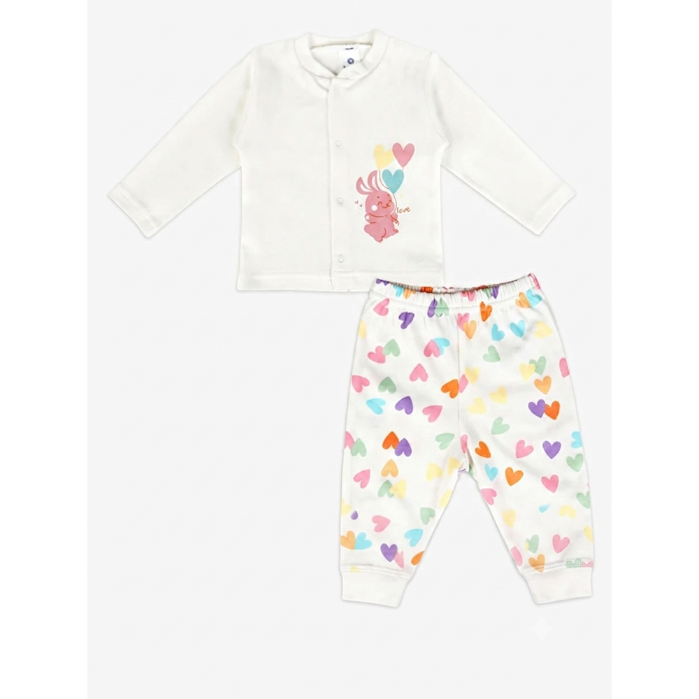 Luggi Baby LG-8216 Kalpli 2li Pijama Takımı 3-6 AY EKRU