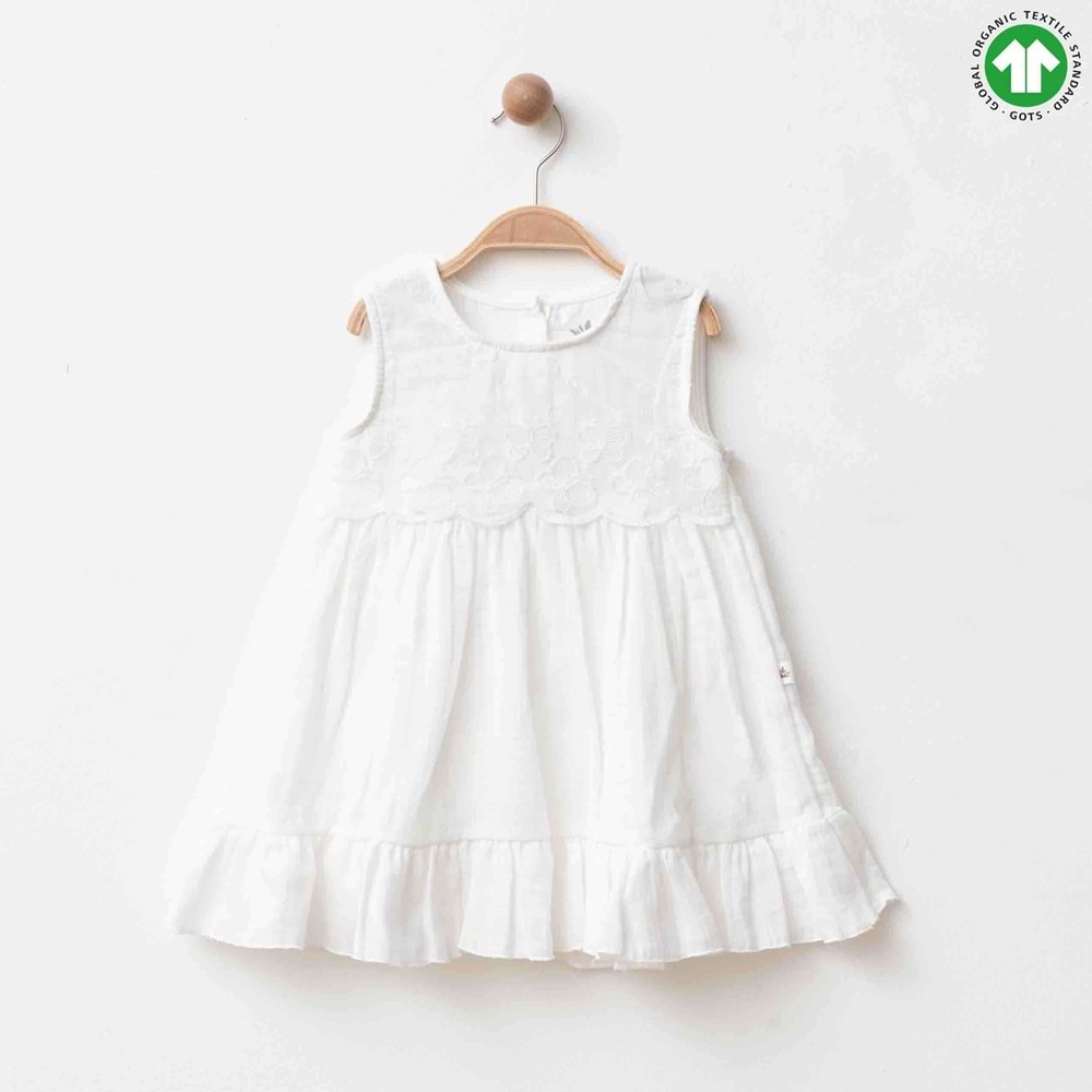 Eslenza ESL-2257 Kelebek Nakışlı Müslin Elbise 3 YAŞ BEYAZ