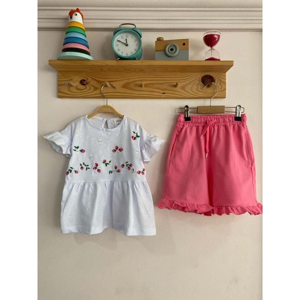 Zara Kids Nakışlı Tişört Şortlu Takım 5-6 YAŞ PEMBE