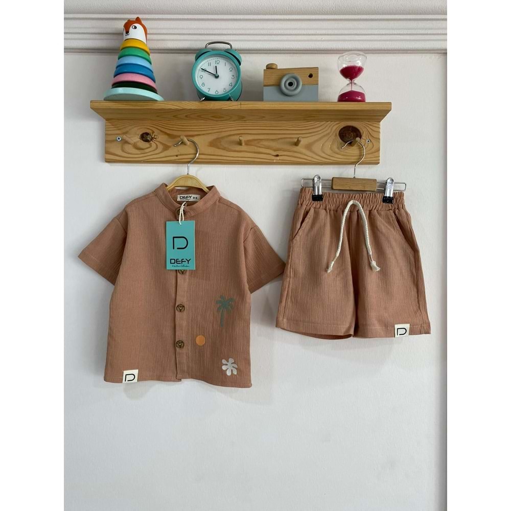 Defy Kids Palmiye Nakışlı Şortlu Takım 4-5 YAŞ KAHVE