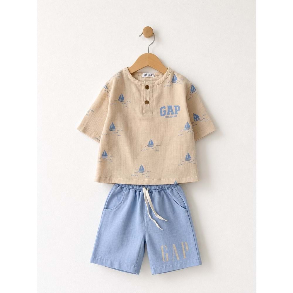 Gap Kids Yelken Desenli Müslin 2li Şortlu Takım 4-5 YAŞ MAVİ