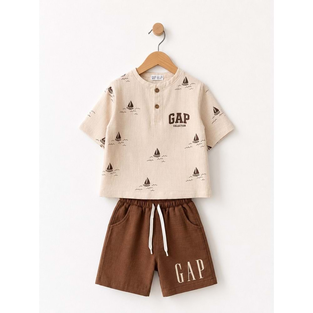 Gap Kids Yelken Desenli Müslin 2li Şortlu Takım 5-6 YAŞ KAHVE