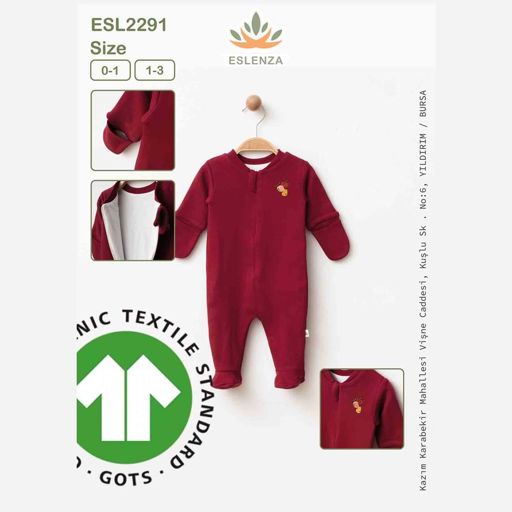Eslenza Baby ESL-2291 Astarlı Uyku Tulumu 3 AY BORDO