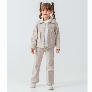 Ecoo Kids 3675 Yıldızlı Cep Detaylı 3lü Kız Takım