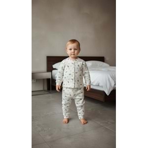 Minipety Önden Çıtçıtlı Pijama Takımı Arabalı