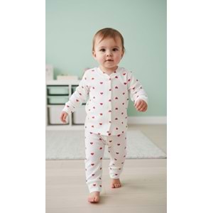 Minipety Önden Çıtçıtlı Pijama Takımı Kalpli