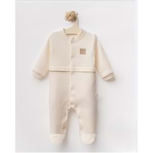 Colbi Baby 3127 Jakarlı İnterlok Patikli Şapkalı Tulum