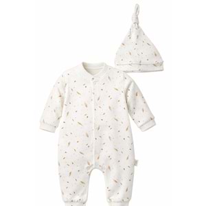 Colbi Baby 3132 Kaşkorse Yaprak Desen Patiksiz Şapkalı Tulum