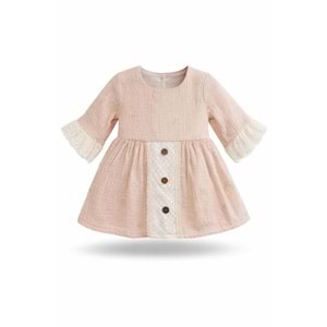 Minino 1341 Kelebek Nakışlı Müslin Elbise