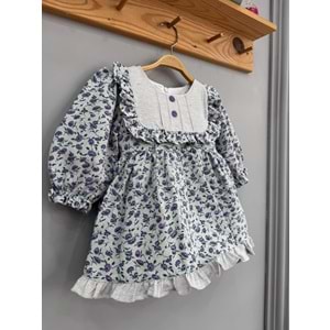 So Pearl 5018 Çiçek Baskılı Keten Elbise