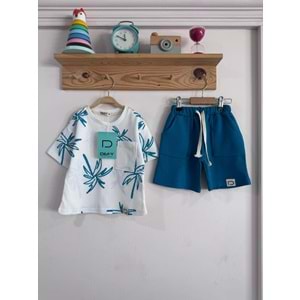 Defy Kids Palmiye Desenli Waffle 2li Erkek Şortlu Takım