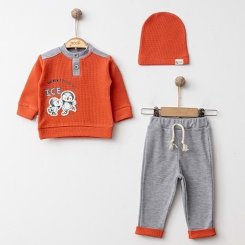 DbMoon Penguin Waffle 3'lü Takım KİREMİT 12-18 Ay