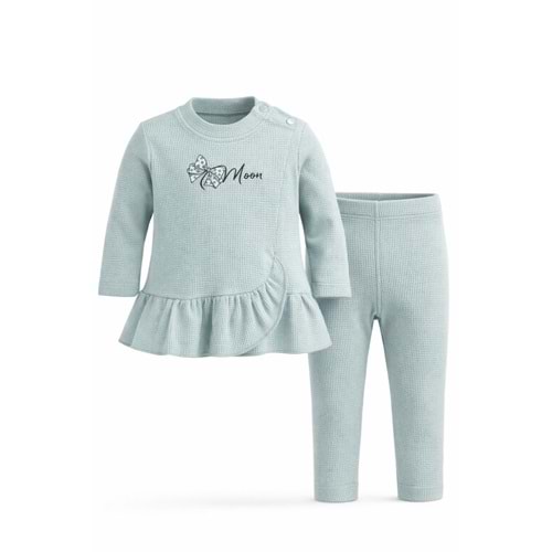 DbMoon 1027 Candy Rıbbon 3'lü Waffle Takım YEŞİL 12-18 AY