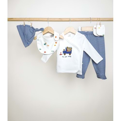 Minipolo Beylice 5li Yenidoğan Erkek Hastane Çıkış Seti MAVİ