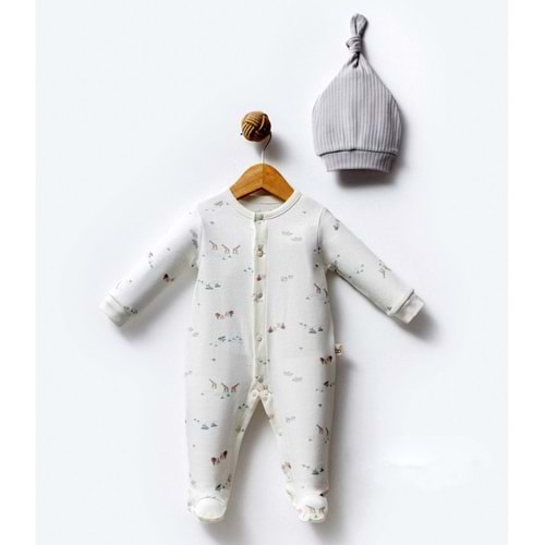 By Bubbles 2403 Jungle Önden Çıtçıtlı Patikli Tulum 6-9 Ay GRİ