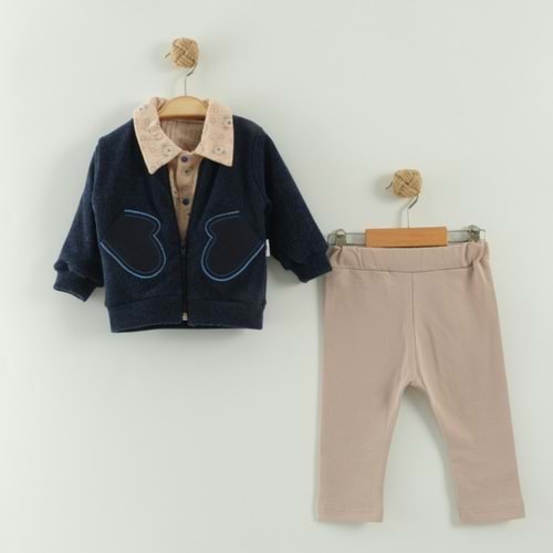 Zeo Kids 2223 Triko Hırka 3lü Takım 12 Ay LACİVERT