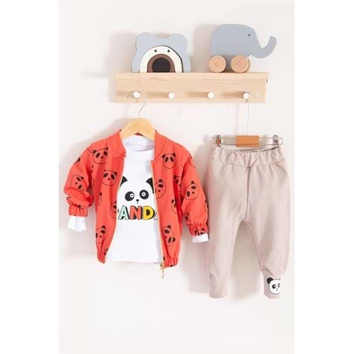 Zeo Kids 2140 Pandalı Hırkalı 3lü Takım 6 Ay TURUNCU