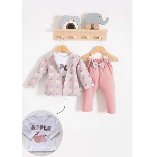 Zeo Kids 2160 Apple Hırkalı 3lü Takım 12 Ay PUDRA