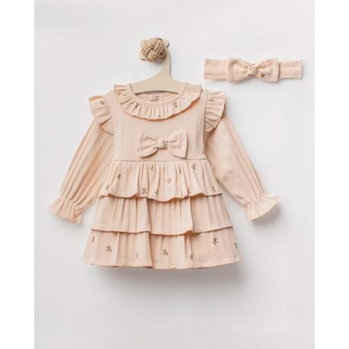 Colbi Baby 5105 Katlı Yaprak Desenli Uzun Kol Elbise 9-12 Ay
