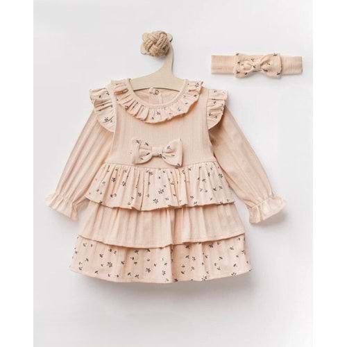 Colbi Baby 5107 Katlı Çıtır Uzun Kol Elbise 3-6 Ay