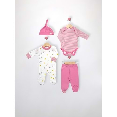 Minipolo Kisecik 4lü Kız Bebek Hastane Çıkış Seti 6-9 Ay PEMBE