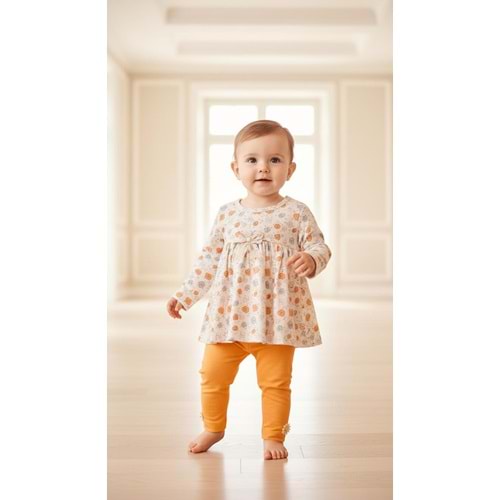 Pandax 1021 Çiçek Aksesuarlı Taytlı Takım 18-24 Ay Somon