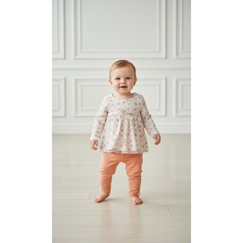 Pandax 1021 Çiçek Aksesuarlı Taytlı Takım 18-24 Ay GÜL KURUSU