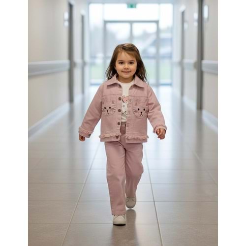 Ecoo 3664 Kedi Nakış Detaylı 3lü Takım