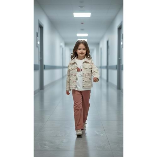 Ecoo 3685 Papatya Nakışlı 3lü Takım 5 Yaş BEJ