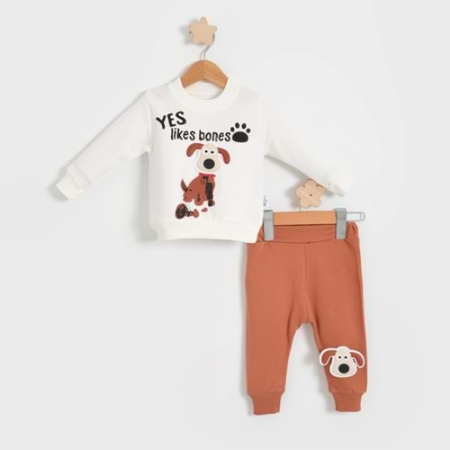 Zeo Kids 2214 Köpekli 2li Takım 9 Ay KAHVE