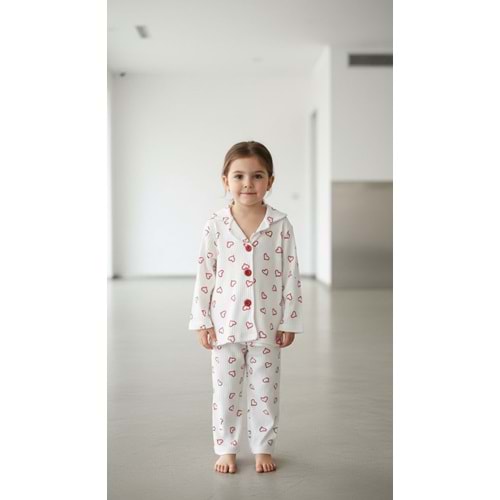 Limmo Kids Düğmeli Pijama Takımı Kalpli 4 Yaş Kırmızı