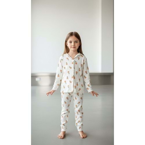 Limmo Kids Düğmeli Pijama Takımı Ananas 4 Yaş Turuncu