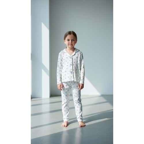 Limmo Kids Düğmeli Pijama Takımı Çiçekli 5 Yaş Mor