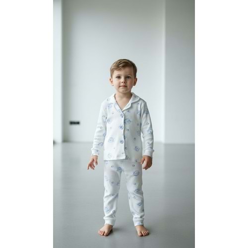 Limmo Kids Düğmeli Pijama Takımı Kaplan 2 Yaş Mavi