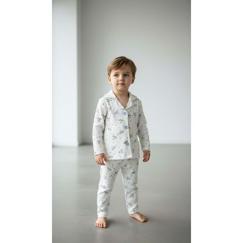 Limmo Kids Düğmeli Pijama Takımı Araba 2 Yaş Mavi