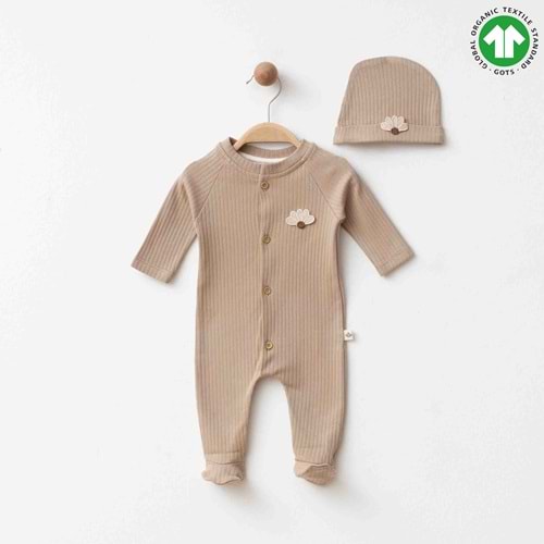 Eslenza Baby ESL-2087 Patikli Şapkalı Tulum 6 Ay VİZON