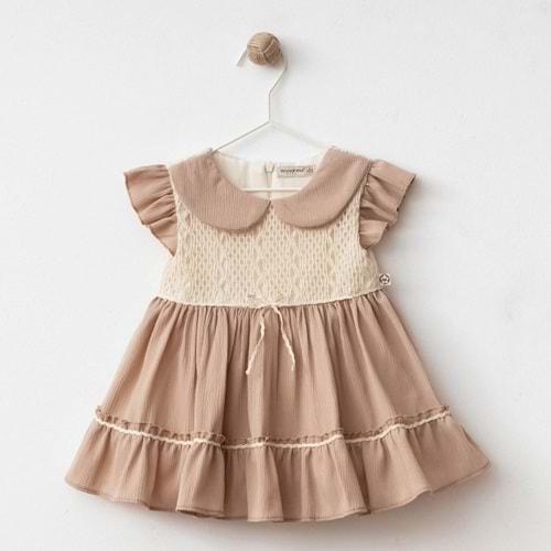 Wondress Baby 1221 Dantel Garnili Kat Kat Elbise 18 Ay Koyu Bej