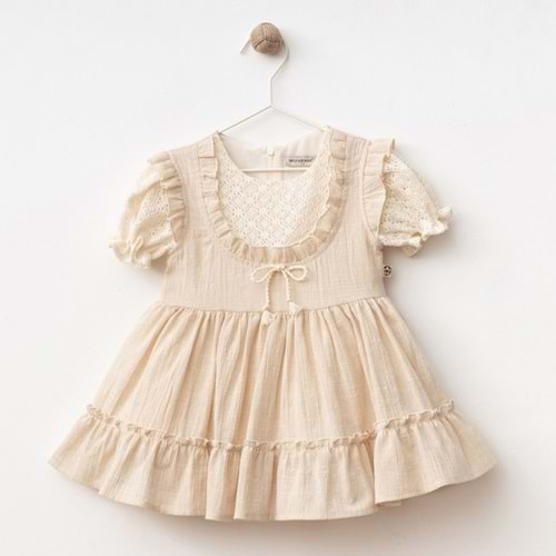 Wondress Baby 1204 Fiyonklu Keten Elbise 9 Ay Krem