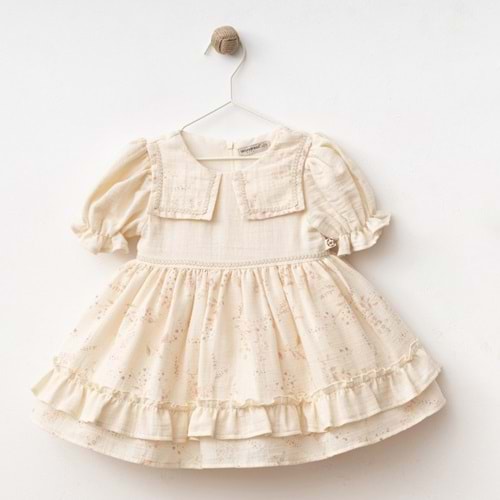 Wondress Baby 1214 Baskılı Kare Yakalı Elbise 18 Ay Pudra