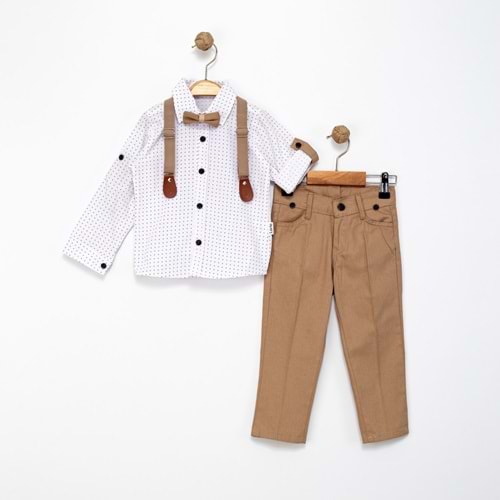 Lorio Kids 727 Desenli Salopetli Takım 7 Yaş BEYAZ-KREM