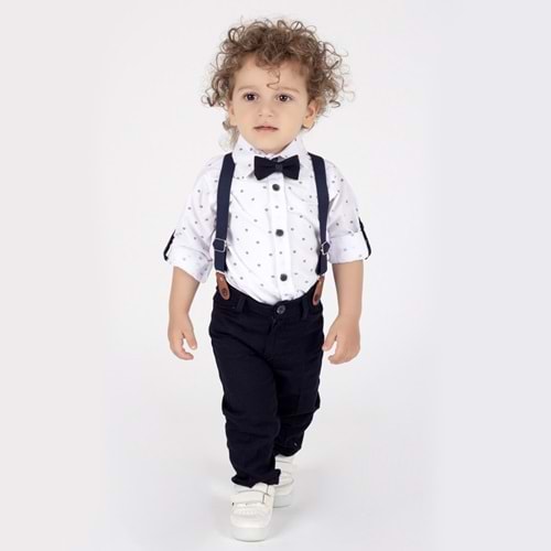 Lorio Kids 714 Desenli Salopetli Takım 4 Yaş BEYAZ-LACİVERT