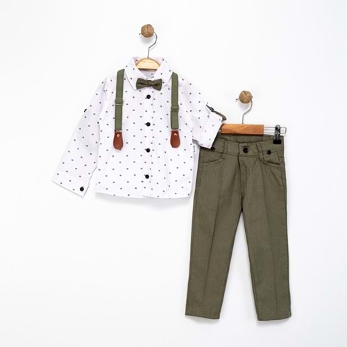Lorio Kids 714 Desenli Salopetli Takım 3 Yaş BEYAZ-YEŞİL