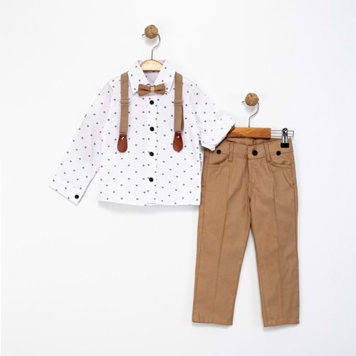 Lorio Kids 714 Desenli Salopetli Takım 1 Yaş BEYAZ-KREM