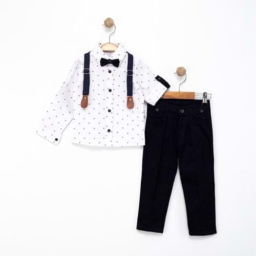 Lorio Kids 713 Desenli Salopetli Takım 3 Yaş BEYAZ-LACİVERT
