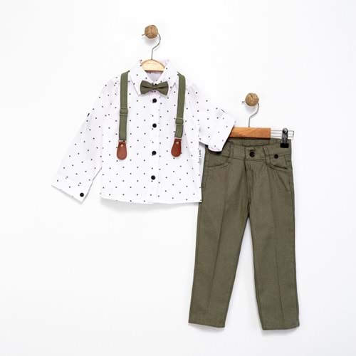 Lorio Kids 713 Desenli Salopetli Takım 2 Yaş BEYAZ-YEŞİL